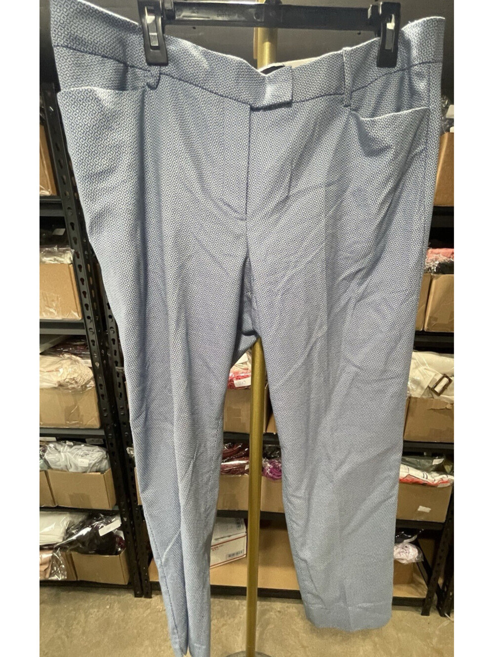 Talbots Hampshire Women's 100% Cotton Blue White Geometric Shape Ankle Pants 14